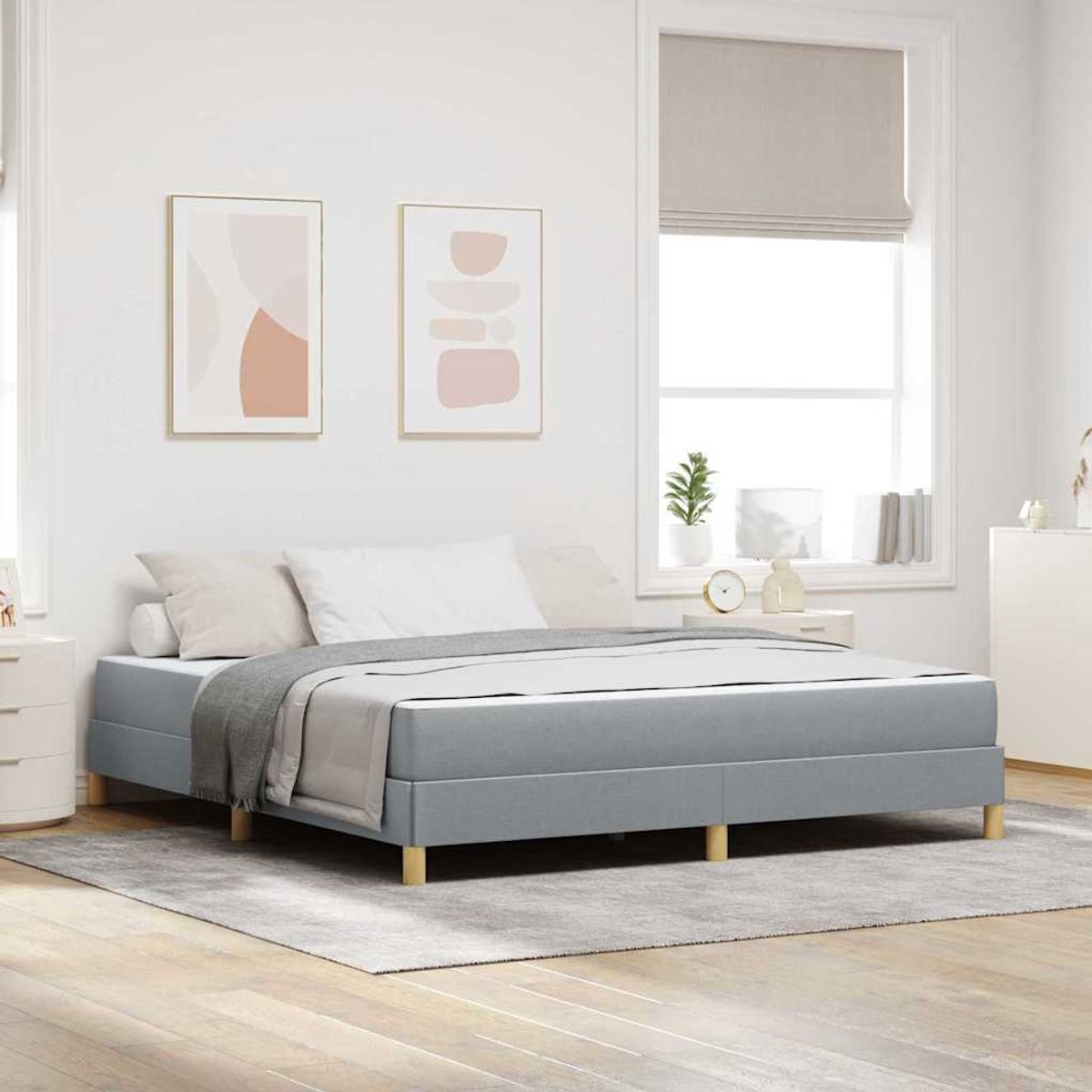 Tweepersoonsbed | Dubbelbed | Volwassenenbed | Boxspring bed Lichtgrijs en Bruin 180 x 200 cm