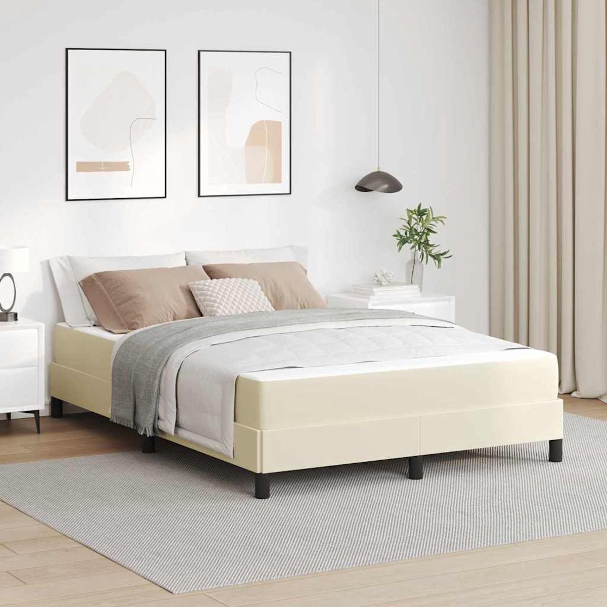 Tweepersoonsbed | Dubbelbed | Volwassenenbed | Bed met matras Crème 140 x 190 cm Kunstleer