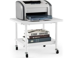 COSTWAY Printertafel met wieltjes, printerstandaard met vergrendelbare wielen, printerwagen met 2 niveaus, printerrek, printerrek voor kantoor, fax, 49 x 40 x 38 cm (volledig wit)