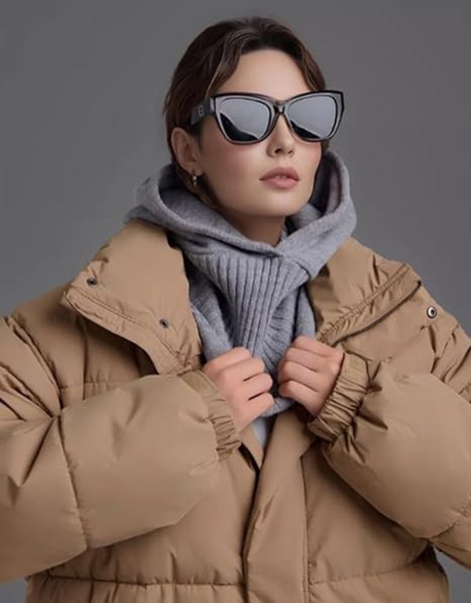Muts -Warme muts - Wintermuts dames - Gebreide muts - Winter warme -Gebreide Muts Dames -2-in-1 Capuchonsjaal - Wintermuts Zonder Rand - Gebreide Haakmuts Sjaalset - Perfect voor Feestdecoratie - Kerstcadeau - Kerst - Beigegrijs - Pasen — cadeau in Mode & Accessoires - foto 4