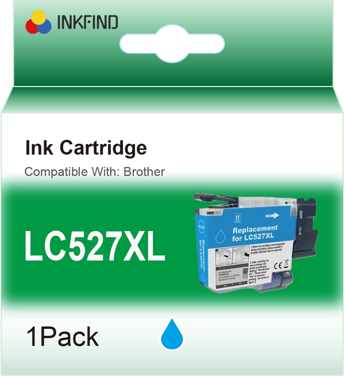INKFIND LC527XL Cyaan inktcartridge compatibel met Brother LC527XL LC-527XL Cyaan geschikt voor Brother MFC-J4350DW/J4550DW - 1-pack Cyaan