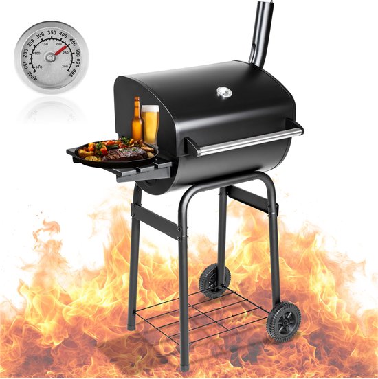 tectake Houtskoolbarbecue rookton 3 in 1, Zwart | Leen Bakker