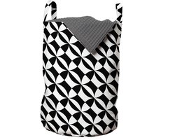 ABAKUHAUS zwart-witte waszak, Boho-diagonale vormen, wasmand met handvatten, trekkoordsluiting, voor wasserettes, 33 cm breed x 49 cm hoog, kolengrijs