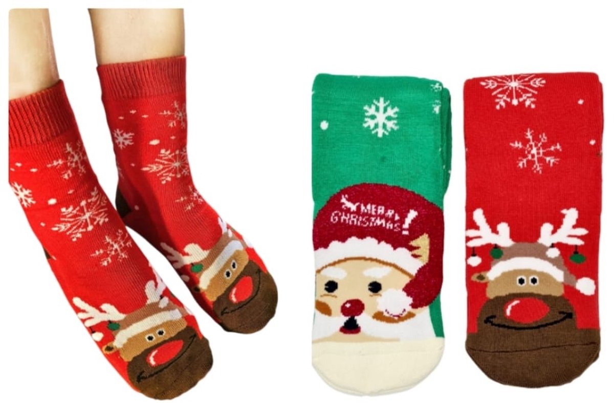 Warme dikke Kerstfiguren Kerstsokken Rendier- Sneeuwpop-Kerstman- 39-42 - 2 paar - Twee unieke ontwerpen - Naadloos - Perfect kerstcadeau - Happy Kerstsokken- Kerstsokken Heren & Dames – Kerstcadeau