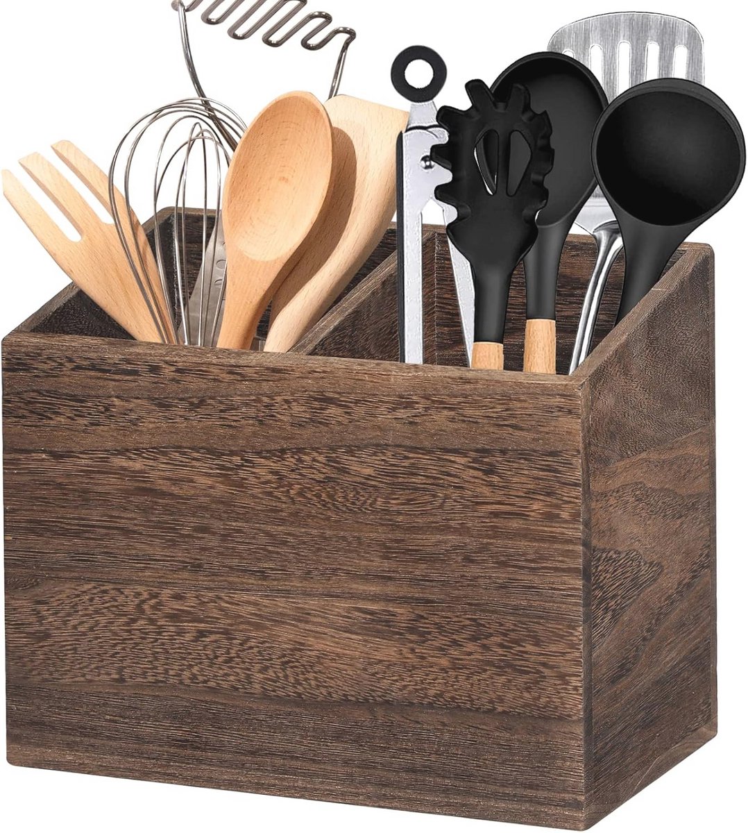 Houten Keukengerei Caddy met 2 Compartimenten voor Keuken Dekoratie