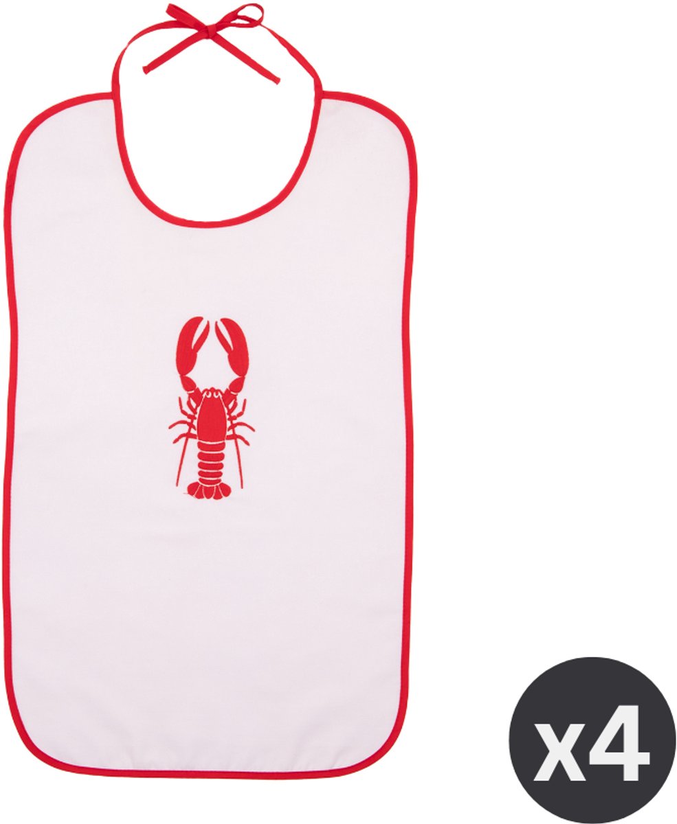 Tiseco Home Studio - Kreeftenslab HOMARD - SET/4 - Polykatoen - lange linten - XXL formaat - wasbaar - geborduurde tekening - 44x73 cm - rood/wit