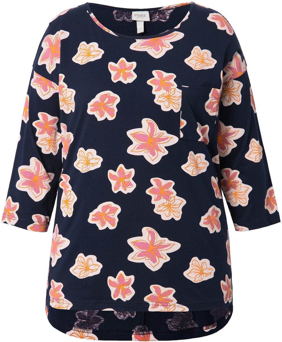 Ulla Popken - Dames - Pyjamashirt oversized ronde hals 3/4-mouwen - Marine - Maat 42+