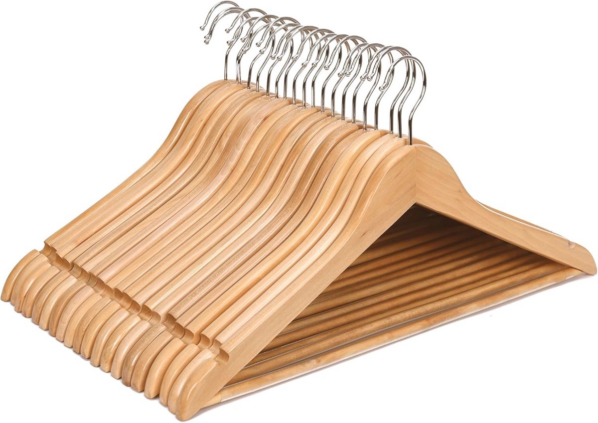 Multifunctionele Massief Houten Kledinghanger - 20 Stuks Met Ronde Bar