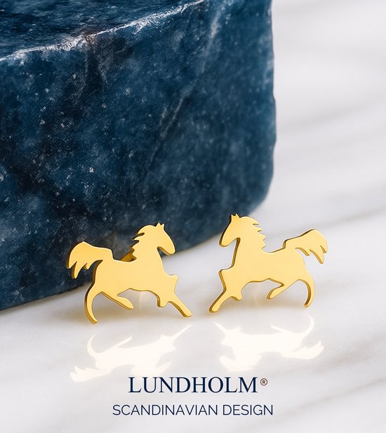 Clips d'oreilles Lundholm Filles , motif cheval - Acier inoxydable plaqué or de Premium - Boucles d'oreilles Animaux couleur or - Cadeaux de Noël - Cadeau pour les passionnées de chevaux - Emballage cadeau de Luxe
