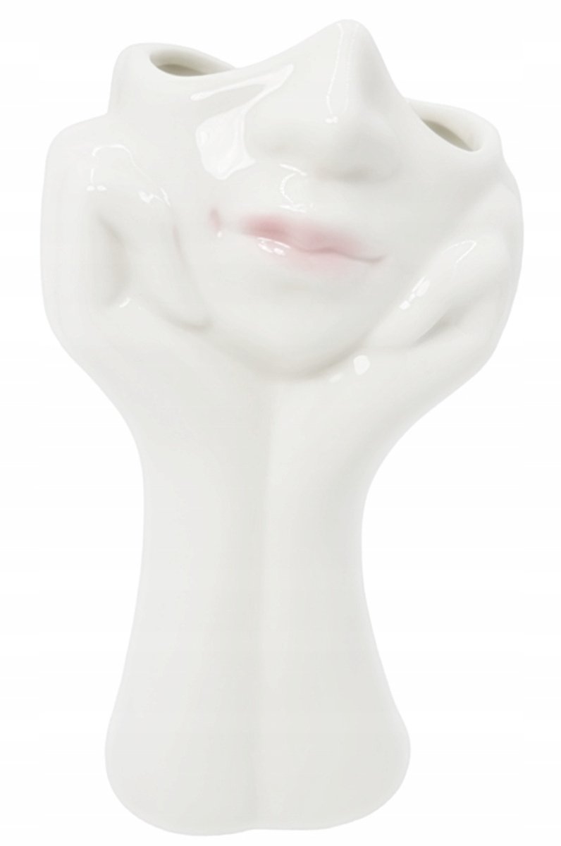 Merkloze Keramische Vaas - Wit met Roze Lippen - 18 cm Hoog