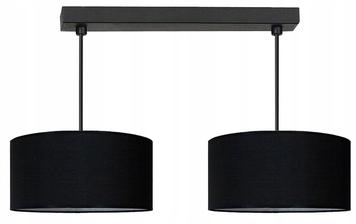 Moderne zwarte hanglamp met stoffen kap - 2 lichtpunten