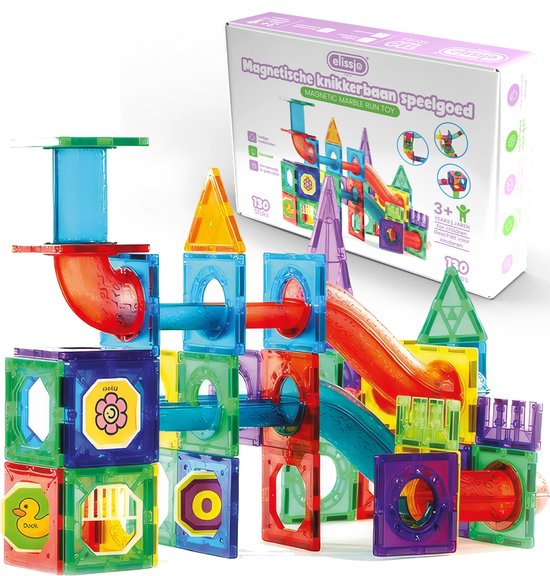 Elissio® Magnetisch Speelgoed – 130 Stuks Magnetic Tiles – Knikkerbaan met Lichtgevende Knikkers – Montessori & STEM Bouwstenen – Educatief Constructiespeelgoed voor Kinderen