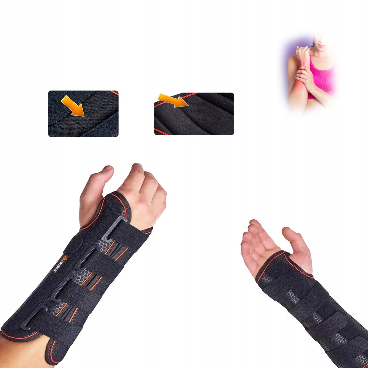 Orliman MF-I90 polstijve polsbrace met palmsteun - Links, Maat 1