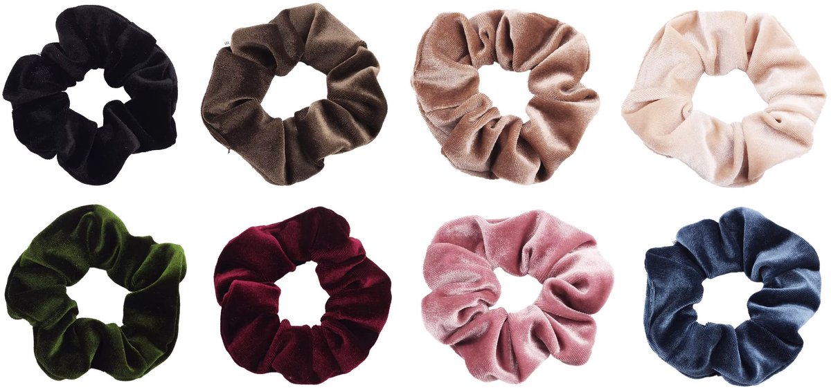 Set van 8 Luxe Velvet Scrunchies - Stijlvolle Wokkels voor Vrouwen en Meisjes - - Elastieken - Haaraccessoires