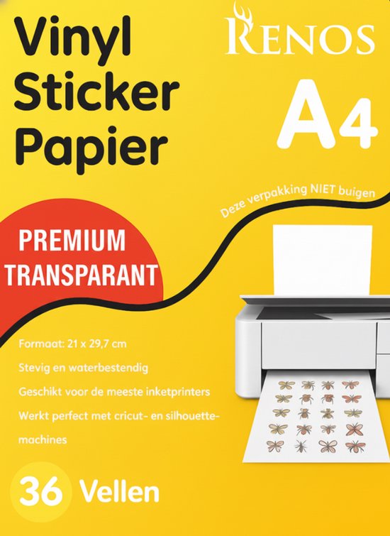 36 feuilles d'autocollants en Vinyl transparent A4 – Papier autocollant imperméable pour Printer jet d'encre et laser