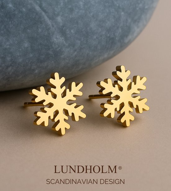 Clips d'oreilles Lundholm Filles , motif flocon de neige - Acier inoxydable plaqué or de Premium - Cadeau de Saint-Nicolas pour petite sainte - Emballage cadeau de Luxe
