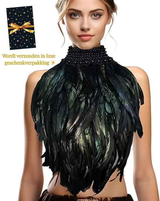 Luxe Veren Halsstuk Zwart – Gothic Burlesque Festival Accessoire – Sexy Schouderversiering Dames – Verenkraag Choker Top – Veren Kraag Kostuum Accessoire Halloween – Show Burlesque Fantasy Outfit – Verenkraag Zwart Veren Top Party Mode