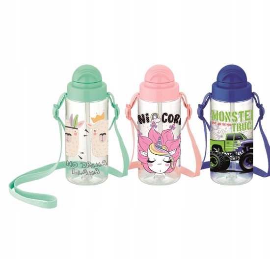 plastic-drinkfles-met-rietje-500ml-diverse-kleuren-bol