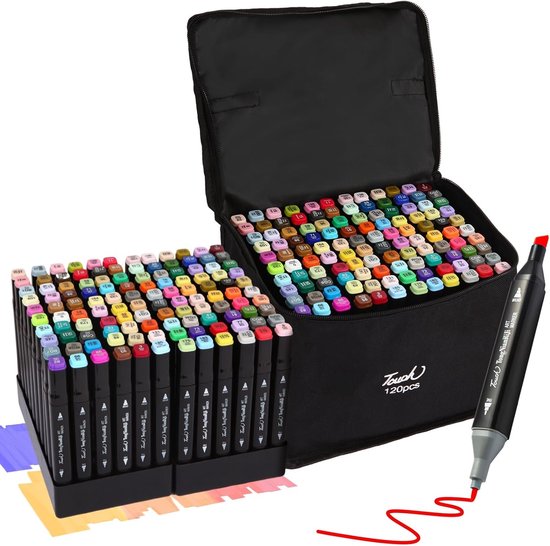 Markeerstiften – Dual-Tip Markers – Twinmarkers – Alcohol Markers – Kleurstiften – Stiften voor Volwassenen – Etui – 120 Stuks