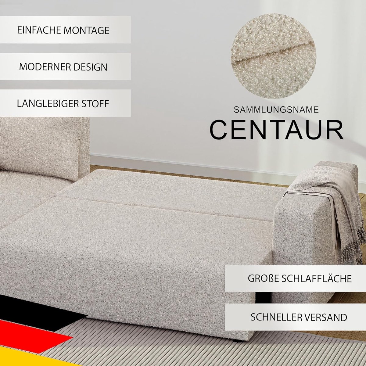 3-zits Hoekbank met Slaapfunctie en Bedkast 145 x 248 cm – Comfortabele Sofa Bed met Opbergruimte, T30 Schuim en Golffedern, Universele Ottomane – Hoekbank voor Woonkamer, Logeerkamer of Kleine Ruimtes