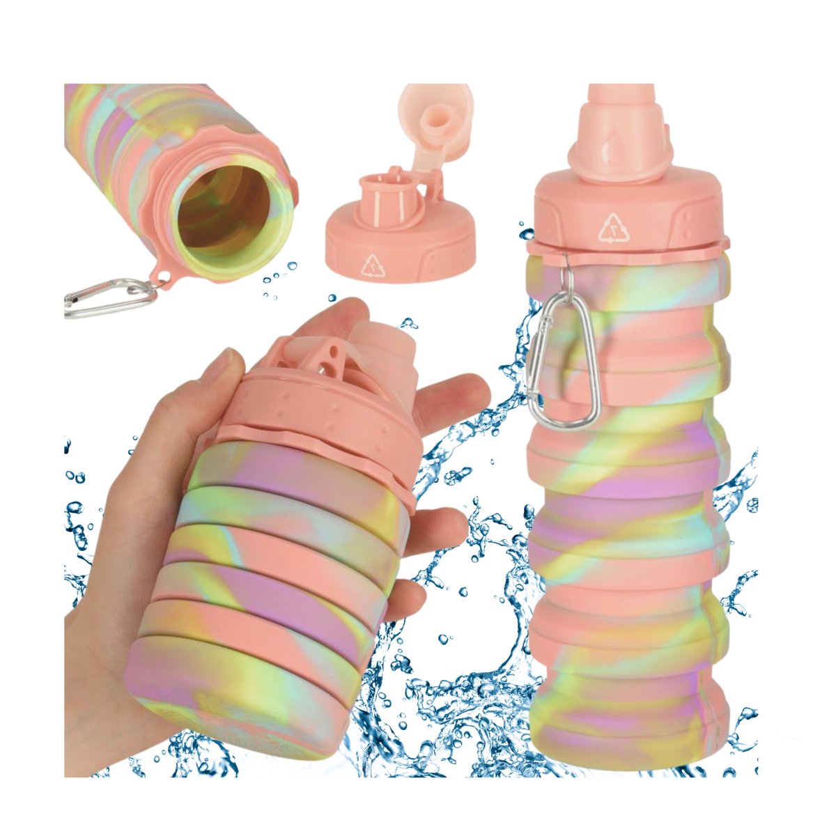 Opvouwbare Siliconen Drinkfles met Lus - 500ml - BPA-vrij