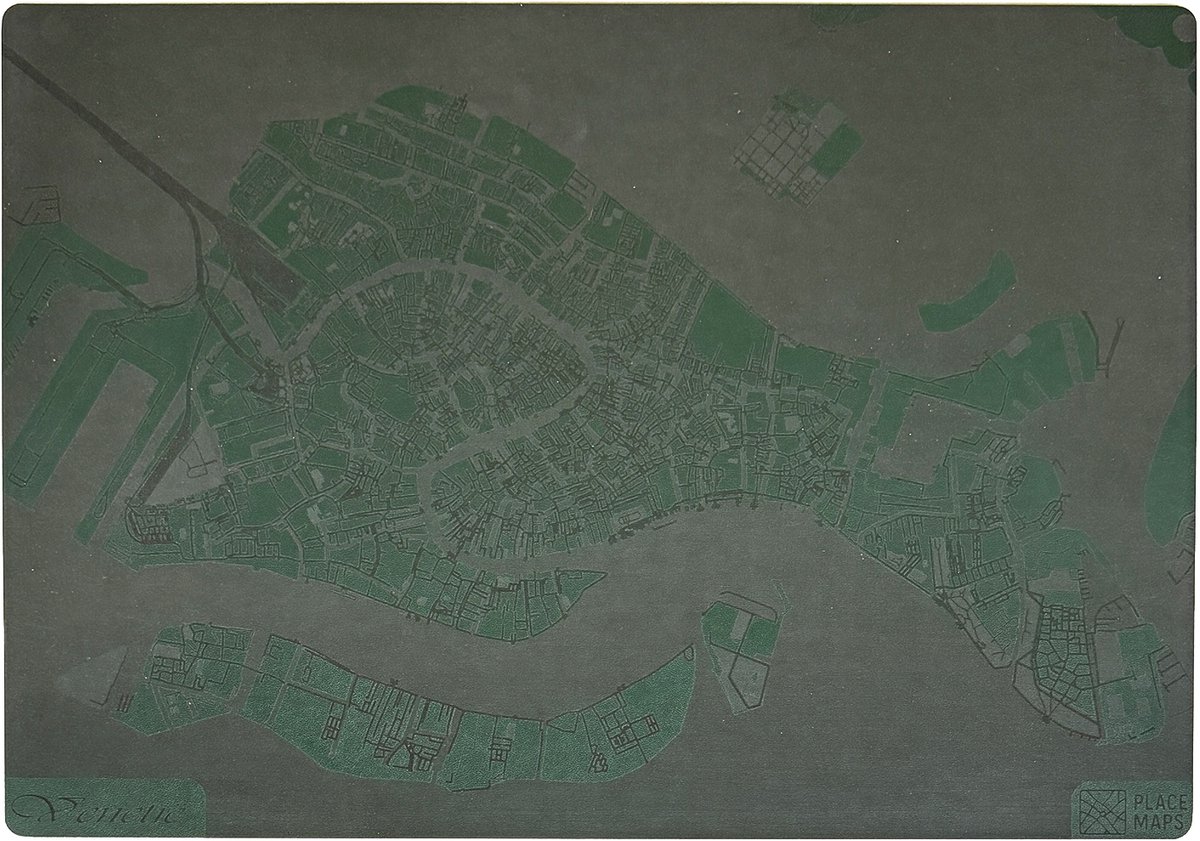 Place Maps Gegraveerde Kunstlederen Placemat Venetië Mosgroen 1 stuk