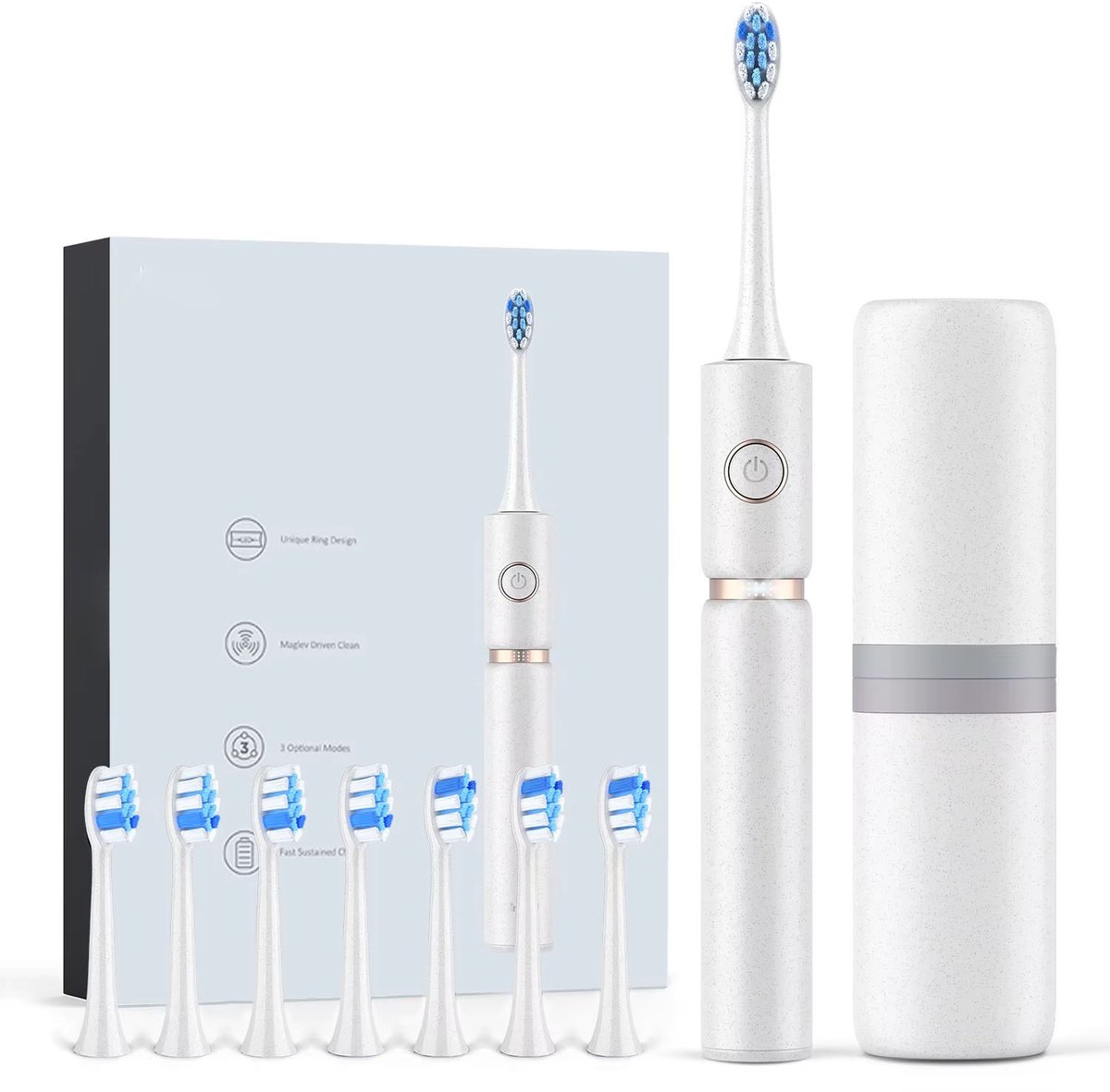 Sonic Elektrische Tandenborstel – Sonische Oplaadbare Tandenborstel voor Witte Tanden met 8 Opzetborstels, USB-oplader, Waterdicht & Reisetui