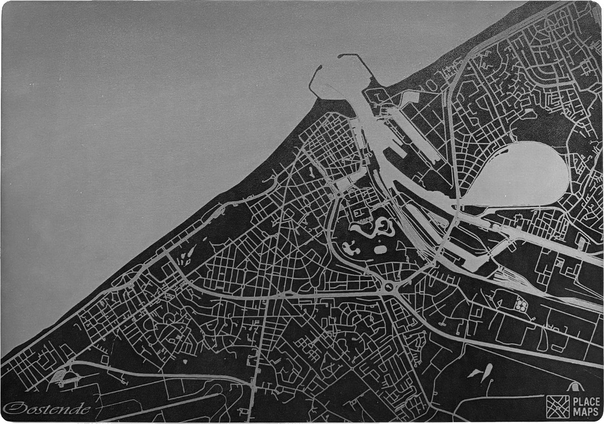 Place Maps Gegraveerde Kunstlederen Placemat Oostende Zwart 1 stuk