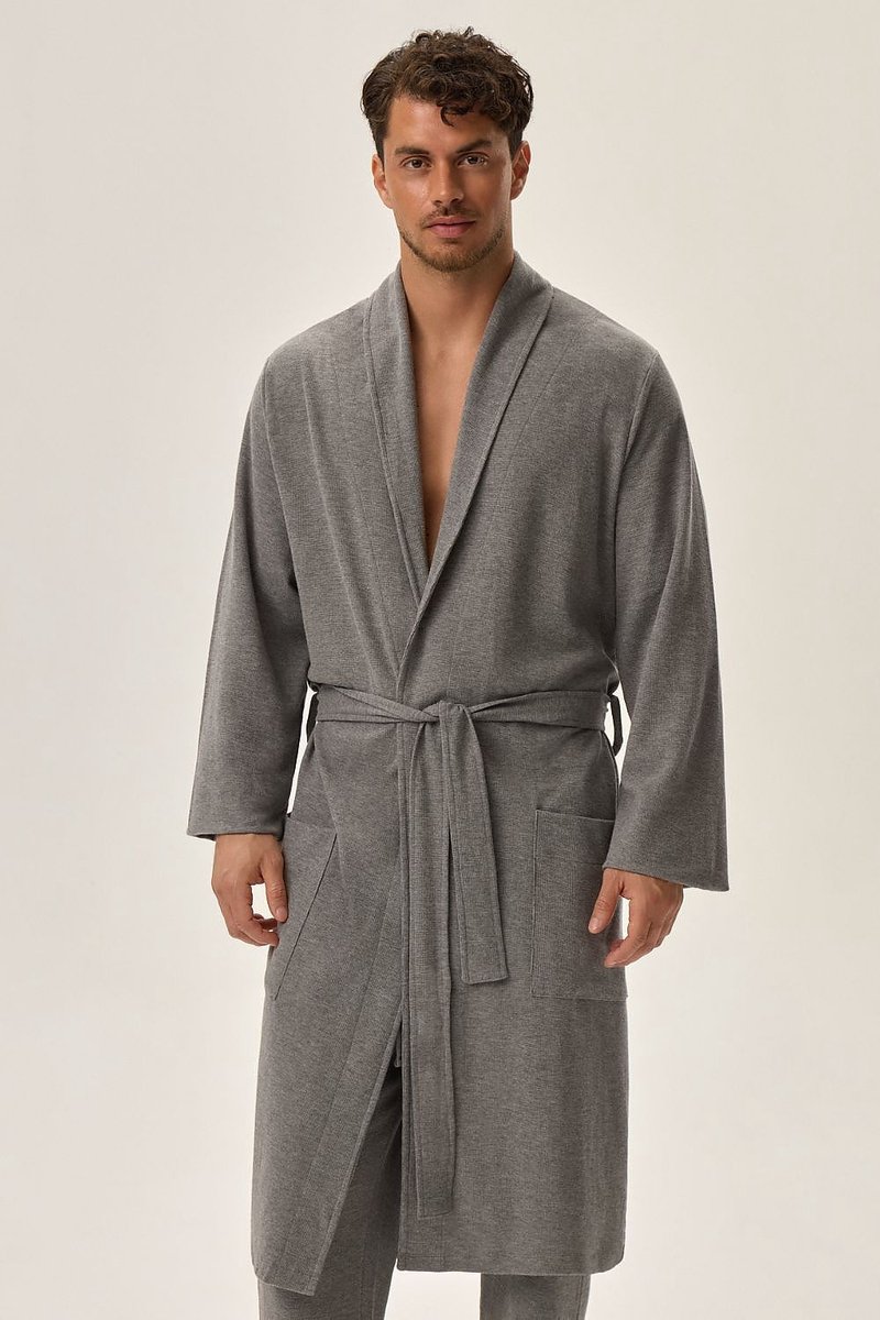 Badjas - Heren Badjas - 100% Katoen Badjas - XXL- Grijs - Katoen badstof - Ochtendjas - Sjaalkraag - Badjas heren - Maat XXL