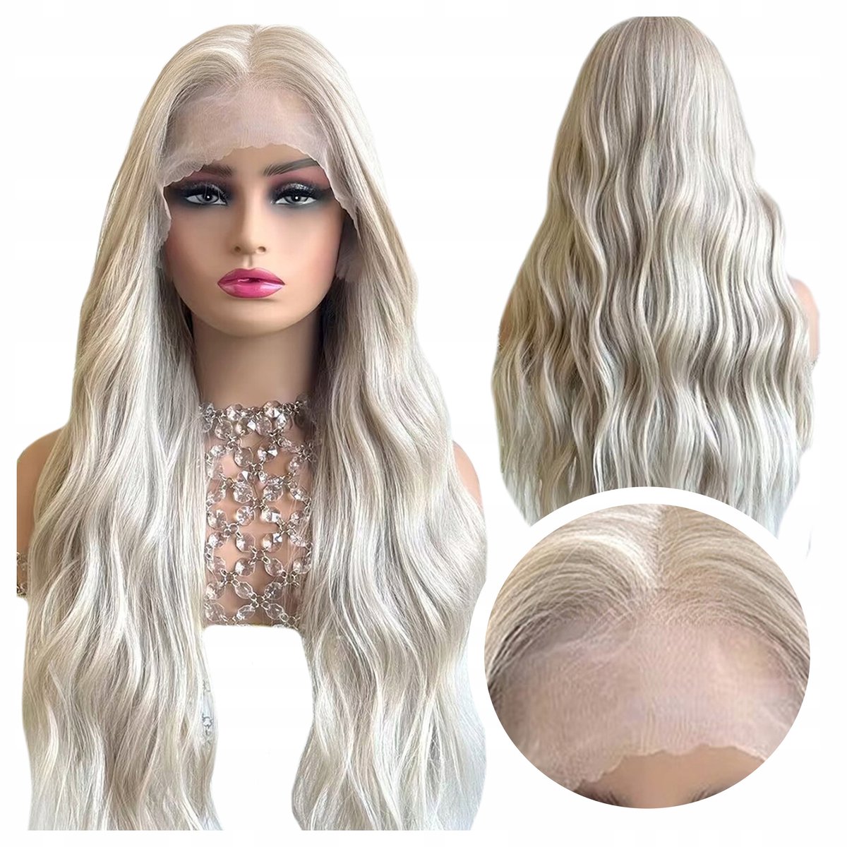 Merkloze blonde pruik met lange, golvende lokken en lace front