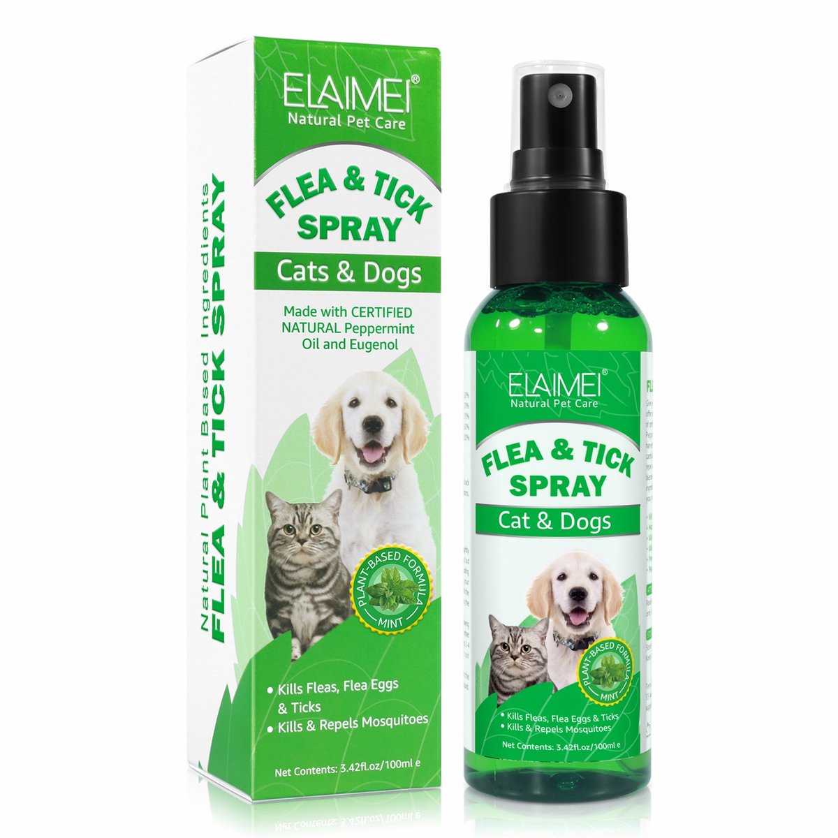 FLEA & TICK SPRAY - tegen vlooien en teken - voor hond en kat - natuurlijke ingrediënten - geen vlooienband met Fipronil - anti parasiet, vlo en teek - veilig voor mens, dier en milieu - 100 ml