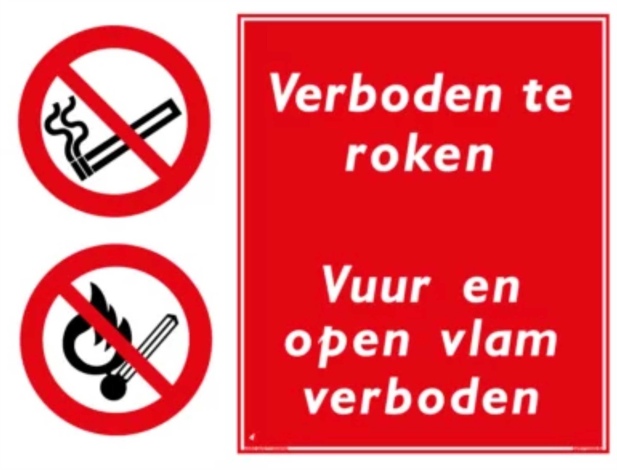 Verboden te roken / vuur en open vlam verboden - sticker - A4