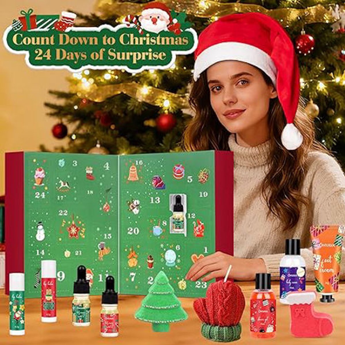 Beauty Adventskalender 2025 voor Vrouwen – 24 Dagen Verwennerij met Huidverzorging, Badbommen, Kaars, Handcrème & Lipbalsem – Cadeause — cadeau in Verzorging - foto 3