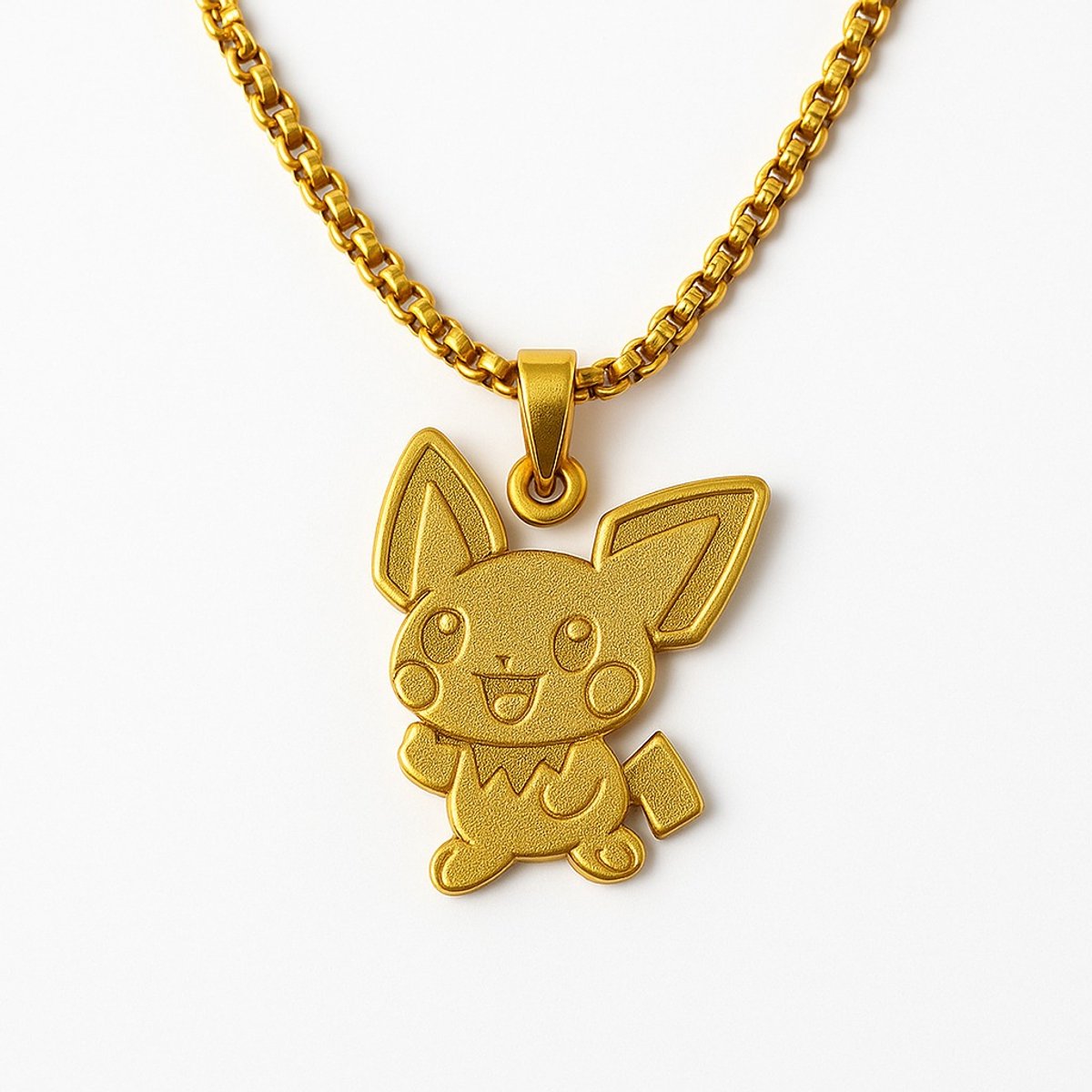 Pokechains Ketting met Hanger + Luxe Giftbox – Goudkleurig Trendy Cartoon Diertje (RVS)