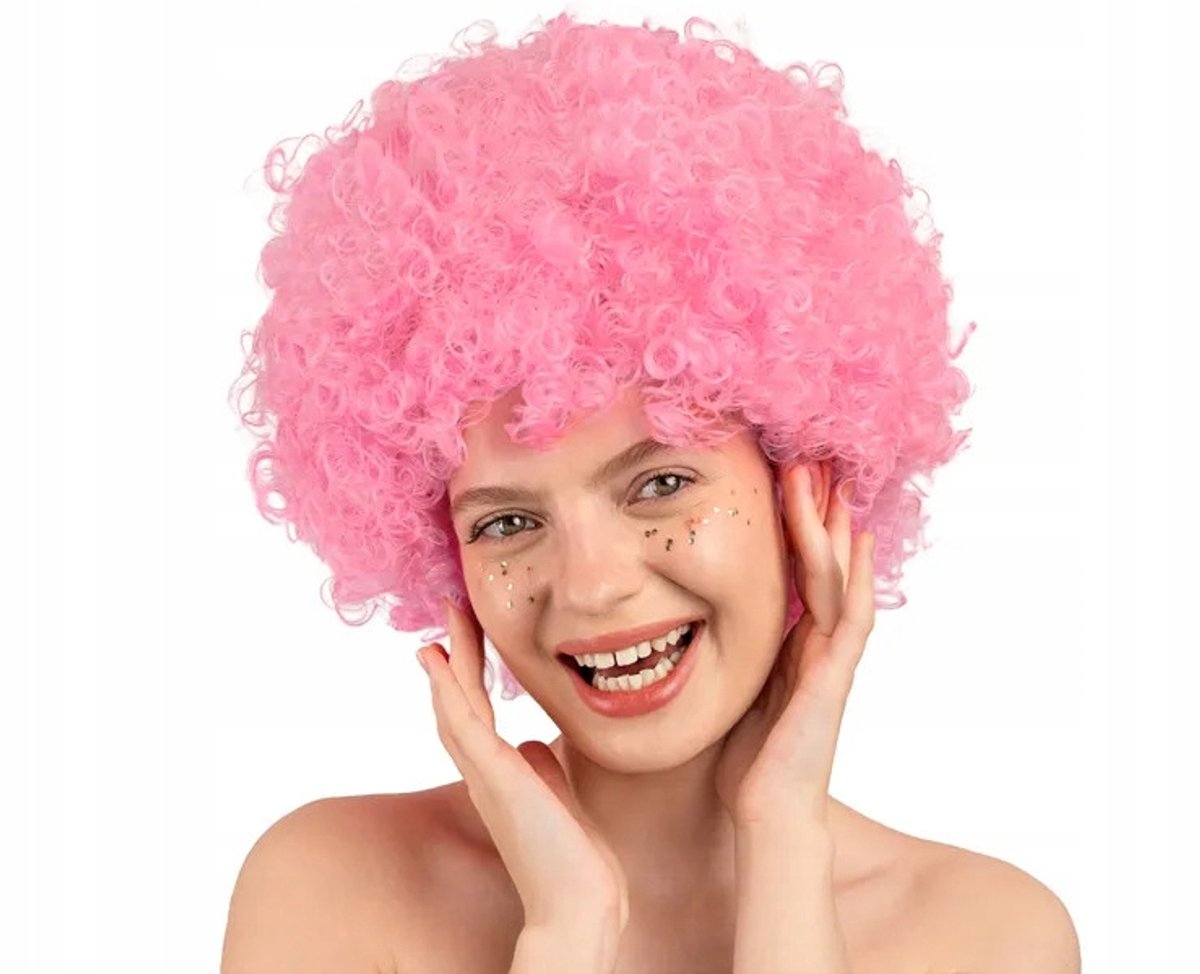 Afro Pruik Felroze Krullend Haar