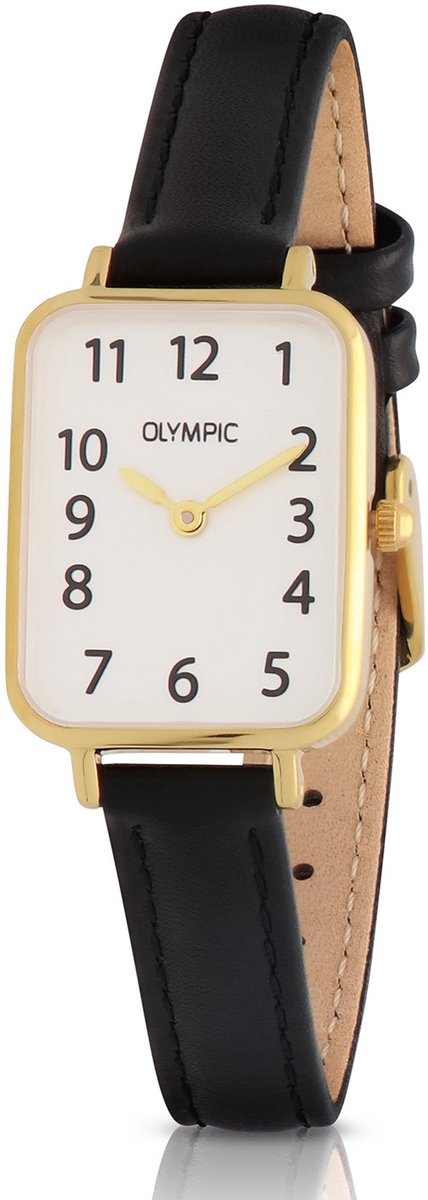 Olympic OL66DDL011 Tilly Dames Horloge - Mineraalglas - Staal-Leer - Goudkleurig-Zwart - Ø 26 mm - 20 mm breed - Quartz - Gesp - 3 ATM (spatwater)