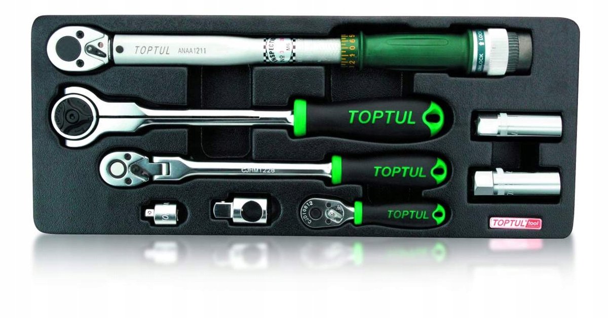 TOPTUL Gereedschap Inlay 8-delig: Dop, Ratel & Momentsleutel Set