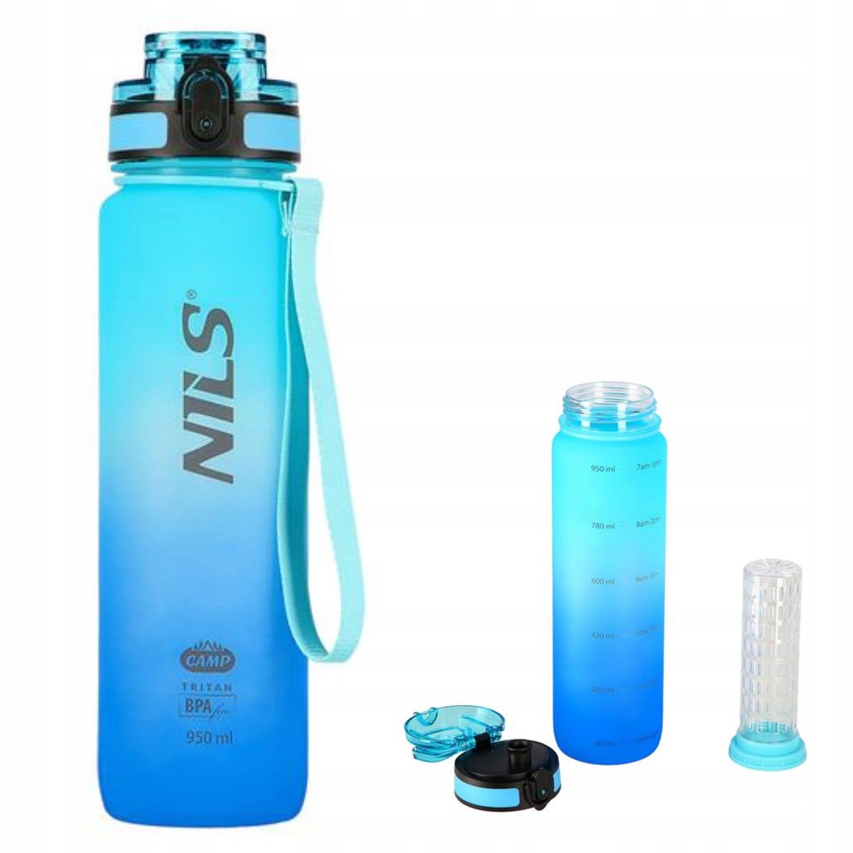 Nils Camp Tritan Fles Blauw 950ML met Fruitinfuser BPA-Vrij