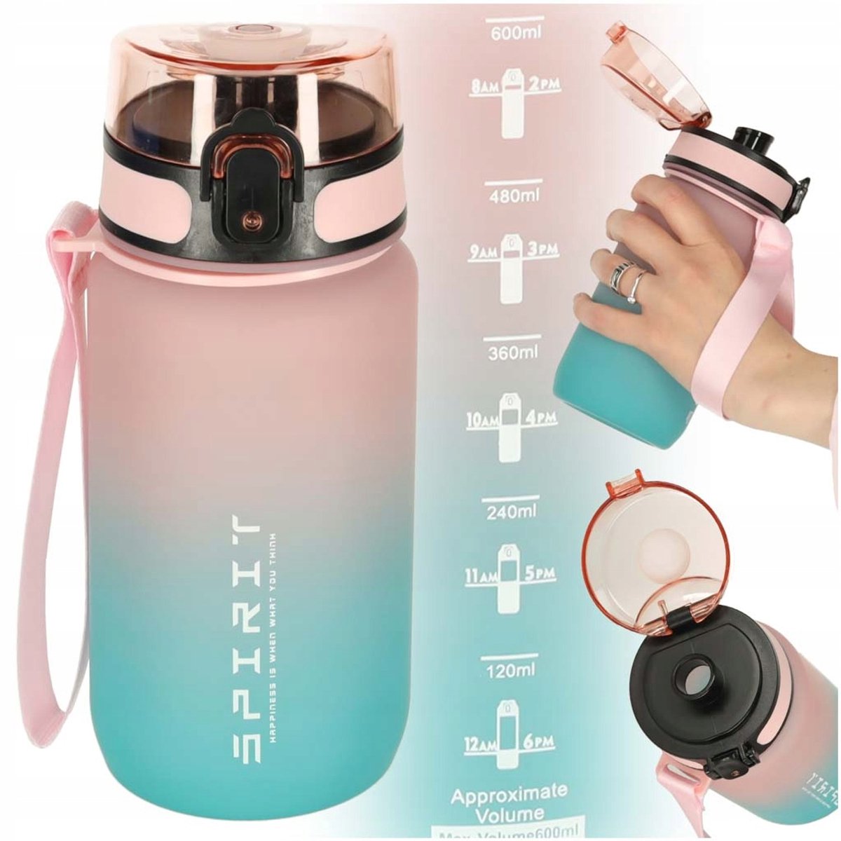 Sport Bidon met Riet & Handvat - BPA-Vrij - 600ml - Roze/Blauw