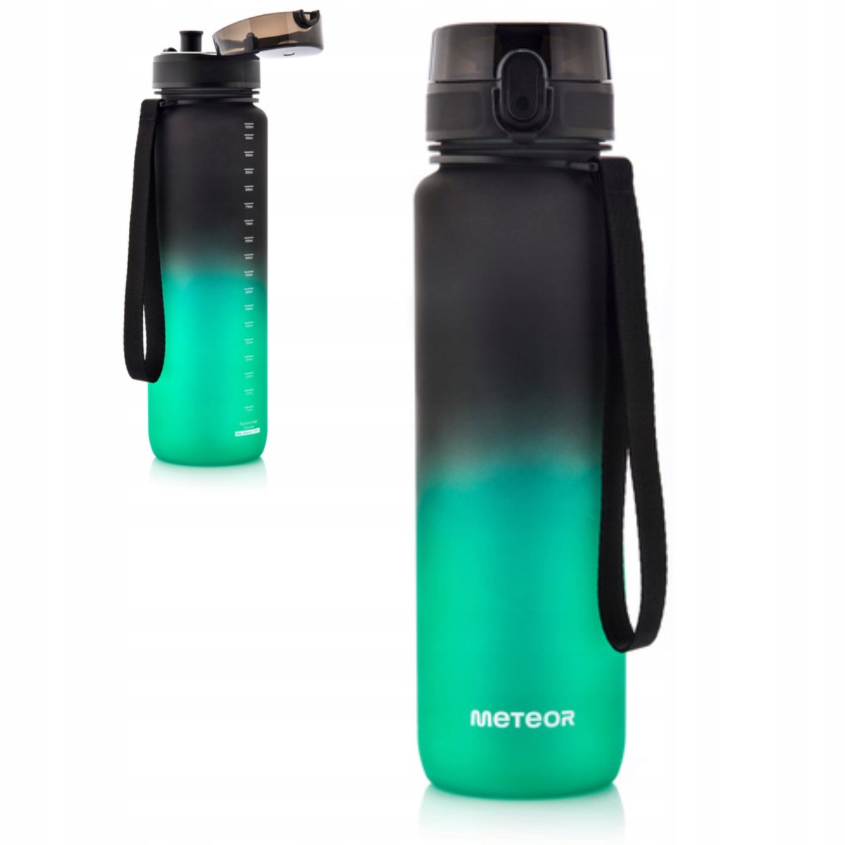Meteor Bidon Sportowy 1L - Czarno-Zielony, Tritan, BPA-vrij