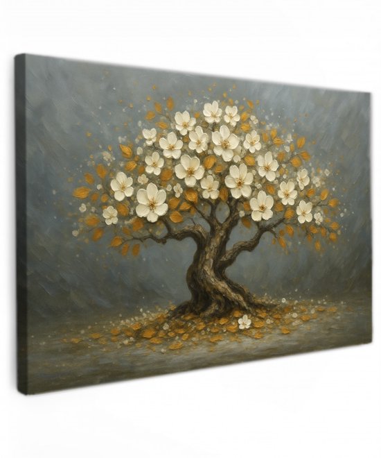 Canvas schilderij - Koperbloesem Bonsai - 90x60 cm - Moderne kunst - Huis decoratie woonkamer - Keuken muur schilderijen - Wanddecoratie accessoires - Kamer interieur - Natuur Schilderij