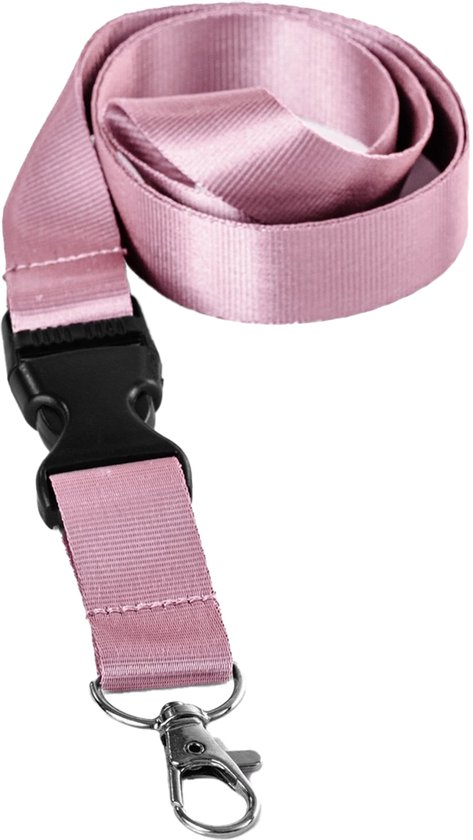 Tour de cou rose en nylon doux avec fermoir à clip noir et mousqueton en métal.