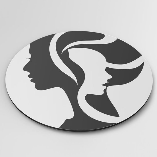 Elegante Tweezijdige Vrouwen Silhouet Muurcirkel - Luxe Muurcirkel 60x60 cm op Dibond - Sfeervolle Wanddecoratie voor Woonkamer & Slaapkamer
