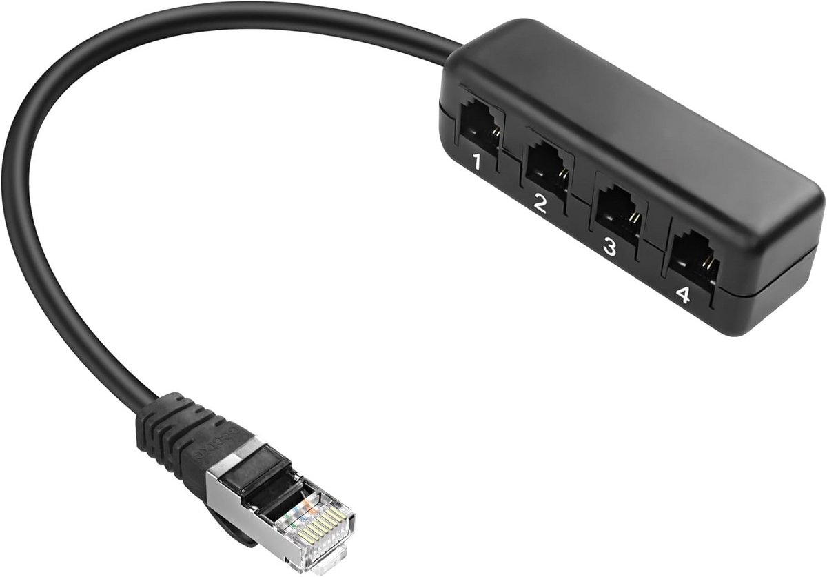 RJ45 naar RJ11 Adapter Splitter: 1x Netwerkpoort naar 4x Telefoon Aansluitingen