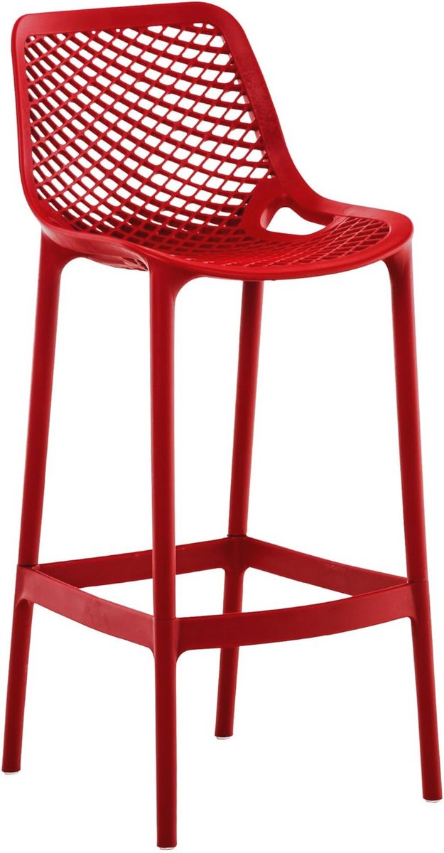 Moderne Barkruk Met Rugleuning en Voetsteun - Kunststof - Rood