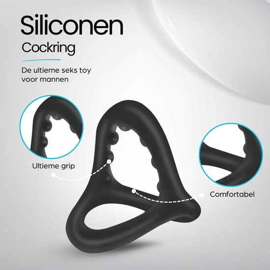 Zwarte siliconen cockring met ultieme grip, comfortabel.