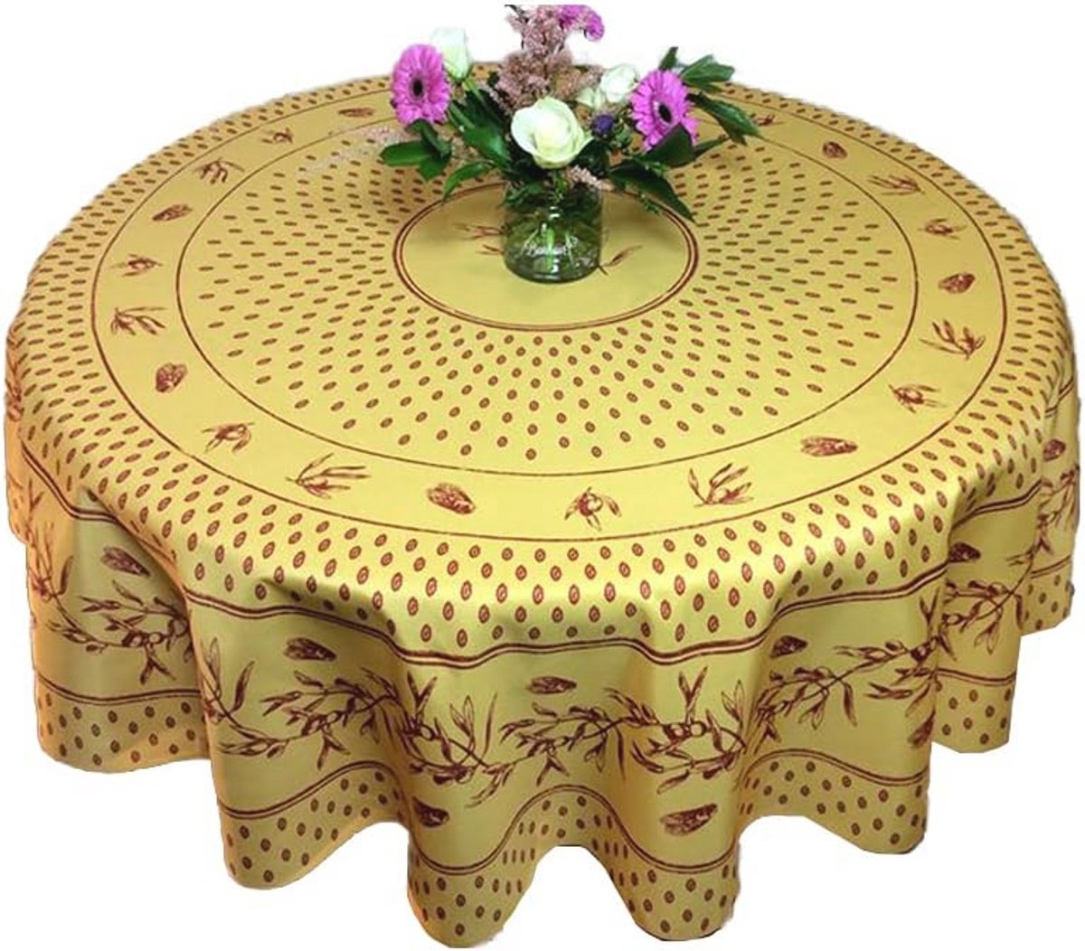 Rond Vuilafstotend Tafelkleed 180 cm - Provençaalse Print in Olijfgeel en Rood