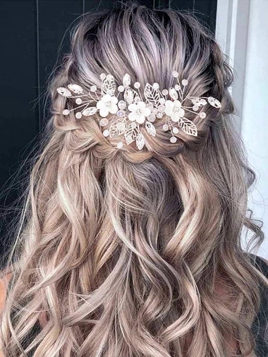 Bruiloft Haaraccessoires met Bloemen en Kristal - Handgemaakt Bruidshaarstuk