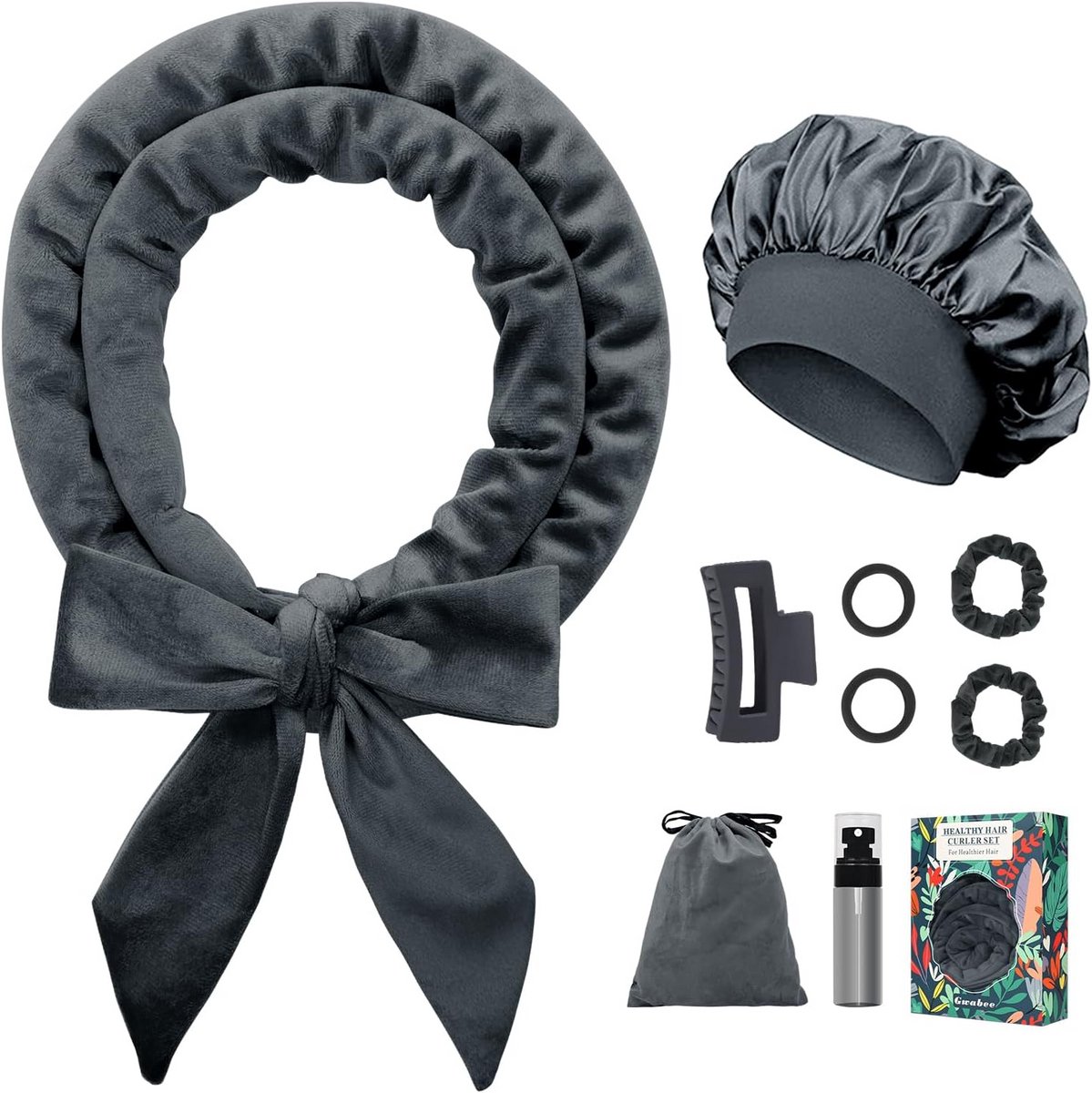 Warmtevrije haar krulspelden set - 70 inch zachte hoofdband voor langdurige krullen - 9 stuks - ideaal voor lang haar - grijs