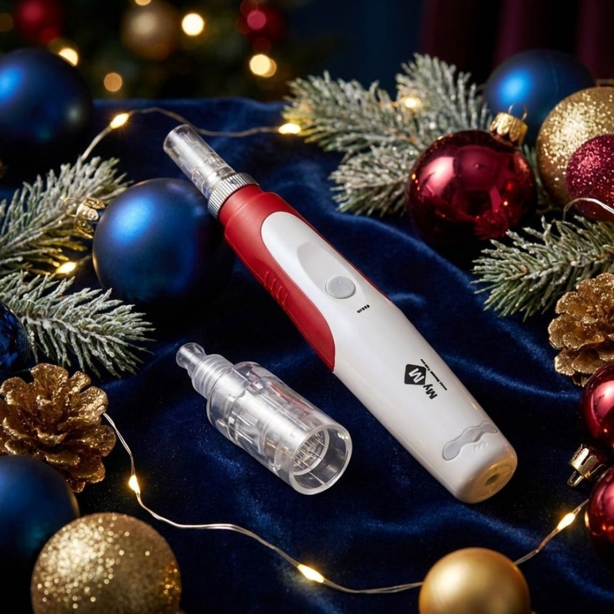 Derma Pen Microneedling - MyM - Wit/Rood + 4 cartridges 12 naaldjes + 2 x cartridge 36 naaldjes + 1 x Nano naaldjes (rondom de ogen) - Microneedling - Anti Rimpel - Huidverjongend - Huidverstevigend